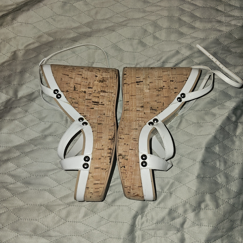 Colin Stuart White and Tan Wedge Sandals